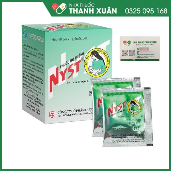 Thuốc bột rơ miệng Nyst trị bệnh Candida miệng (10 gói x 1g thuốc bột)